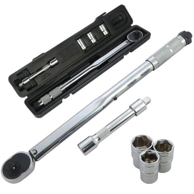 Clé Dynamométrique 1/2" 28-210Nm + 3 Douilles 17/19/21mm Et 1 Rallonge