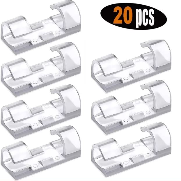 Lot de 20 pinces transparentes auto-adhésives pour la gestion des fils, pour la maison, le bureau et la cuisine