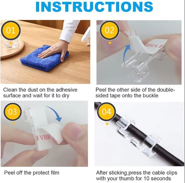 Lot de 20 pinces transparentes auto-adhésives pour la gestion des fils, pour la maison, le bureau et la cuisine – Image 6